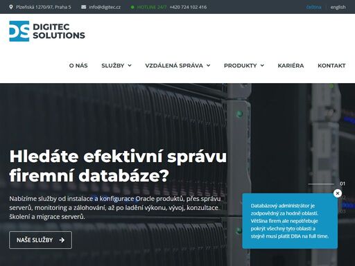 poskytujeme komplexní služby od instalace a konfigurace oracle produktů, přes správu, monitoring a zálohování až po ladění výkonu, vývoj, konzultace, školení a migrace.