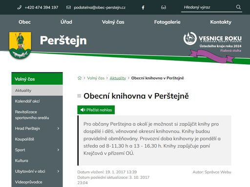 oficiální stránky obce perštejn