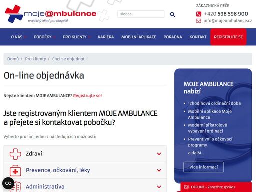 formulář pro online objednávku k lékaři.