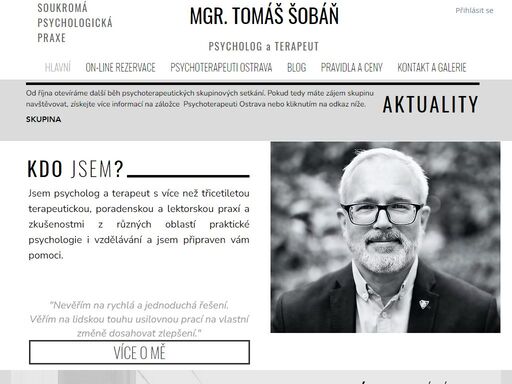 mgr. tomáš šobáň, psycholog. individuální, párové, rodinné psychologické poradenství, pomoc v psychické krizi. psychoterapeutické skupiny, kurzy a výcviky.