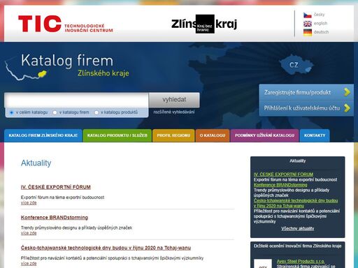 katalog firem zlínského kraje je unikátní oficiální přehled podniků působících ve zlínském kraji. cílem katalogu je prezentace kraje jako významného průmyslového regionu, navazování nových obchodních příležitostí na tuzemských i zahraničních trzích a podpora a posílení exportu regionálních firem. součástí katalogu je cd rom s jeho offline prezentací. katalog vydává pod záštitou hejtmana zlínského kraje mvdr. stanislava mišáka technologické inovační centrum zlín s.r.o.