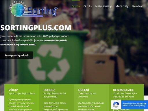 sortingplus - zpracování technických a odpadových plastů. jsme rodinná firma, která se pohybuje v oboru zpracování plastů a specializuje se na recyklaci technických a odpadových plastů. vykupujeme plastové odpady z výroby ve formě zmetků, obalů, vtoků, odřezků, obalových fólií, kanystrů, přepravek, špulek atd.