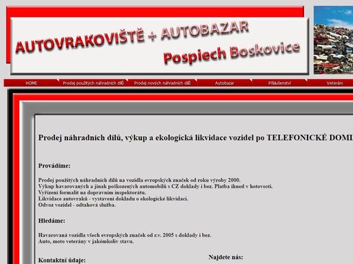 www stránky autovrakoviště + autobazar pospiech boskovice