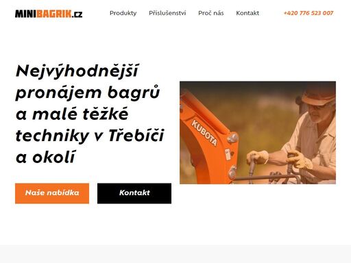 pronájem bagrů už za 1 000 kč na den, půjčte si náš minibagr a ušetřete čas i peníze.