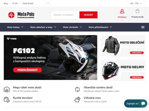 motopuls.cz – pro ty, co mají moto krev v žilách.. motopuls.cz - u nás se vášeň pro motorky stává realitou. nabízíme široký výběr moto oblečení, helmy a náhradní díly. výběr tak velký, že si z něho sednete na motorku. moto oblečení pro všechny typy motorkářů, od začátečníků až po zkušené jezdce. moto helmy, které vám…