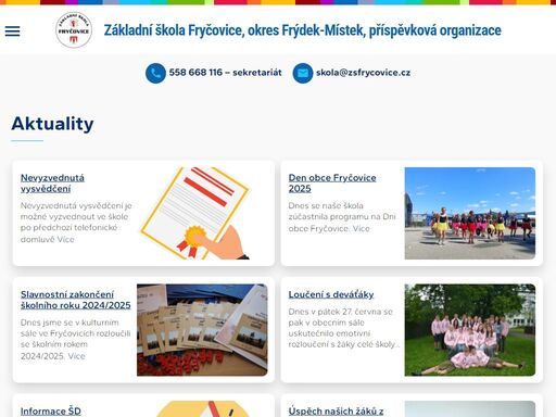 základní škola fryčovice je plně organizovaná venkovská škola s 1. – 9. ročníkem.