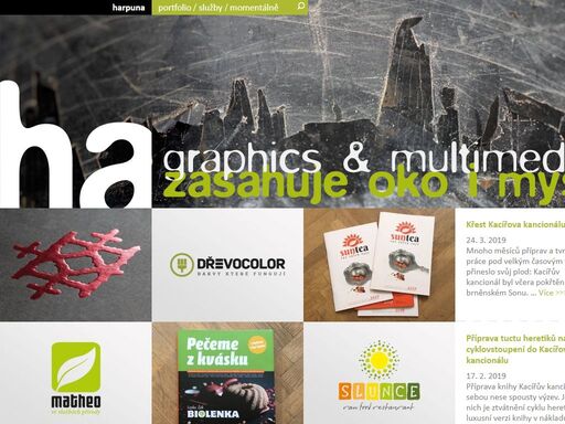harpuna zasahuje oko i mysl. loga, firemní id, webdesign, obalový design, reklamní grafika, etikety, katalogy, brožury.