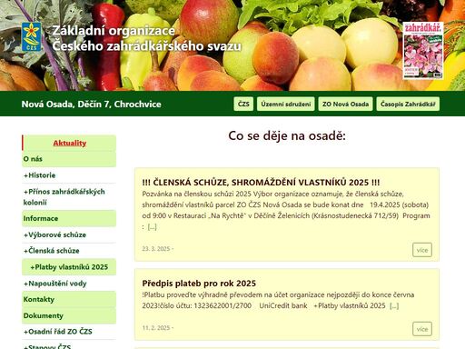 základní organizace zahrádkářů nová osada, děčín 7, chrochvice, český zahrádkářský svaz, základní organizace nová osada, děčín 7, chrochvice