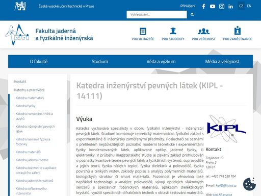 fakulta jaderná a fyzikálně inženýrská, české vysoké učení technické v praze