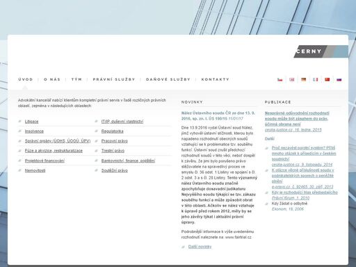 advokátní kancelář nabízí klientům kompletní právní servis v řadě rozličných právních oblastí, zejména v následujících oblastech: litigace, insolvence, správní orgány (úohs, úooú, úpv), fúze a akvizice, restrukturalizace, projektové financování