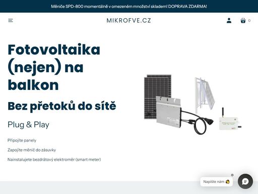 malá fotovoltaika nejen na balkon s mikroměničem sp-800. bez přetoků do distribuční sítě, bez složité kabeláže. plug & play řešení vhodné pro každého.