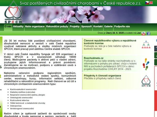 spcch v čr, z.s. je samostatným nezávislým občanským sdružením s plnou právní subjektivitou, sdružujícím 55.000 členů postižených civilizačními chorobami, především osob dlouhodobě a trvale nemocných a seniorů.