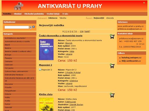 czech on-line antiquarian bookshop, used books