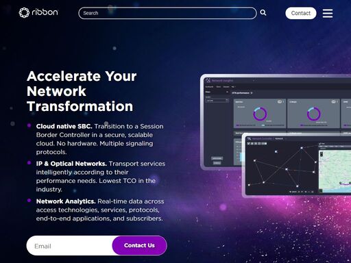 ribbon offers innovative ip and optical networking solutions and cloud-to-edge communications solutions. these solutions include optical and ip systems for 5g networks, mobile back-haul, metro aggregation and wholesale carriers. our cloud-to-edge solutions include enabling microsoft teams using the ribbon sbc and uc.