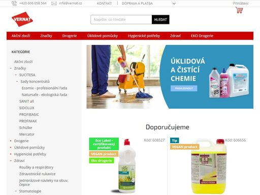 eshop se specializuje na prodej úklidové chemie a čisticích prostředků pro domácnosti i firmy. nabízíme široký výběr za výhodné ceny. výhradní dovozce produktů sucitesa pro čr.