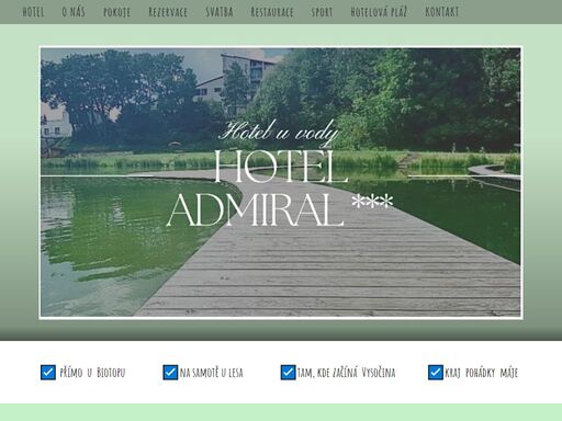 hotel, hotel admiral, hotel admiral říčany, hotel říčany, restaurace, ubytování, svatba, teambuilding, školení, ubytování  hotel přímo u biotopu, letní koupání, na samotě u lesa uprostřed přírody - tam, kde začíná vysočina