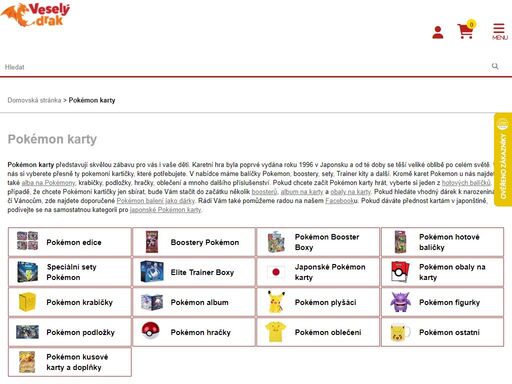 veselý drak - specialista na sběratelské karty pokémon, magic, one piece, ale i kartičky fotbalu, hokeje a dalších sportů