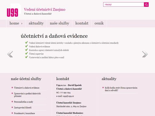 účetní a daňová kancelář u99 se zabývá kompletním vedením účetnictví, účetním a daňovým poradenstvím, vedením mzdové a personální agendy.