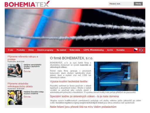 bohemiatex, s.r.o. dodává vysoce kvalitní technické textilie, speciální textilie ze skleněných vláken.