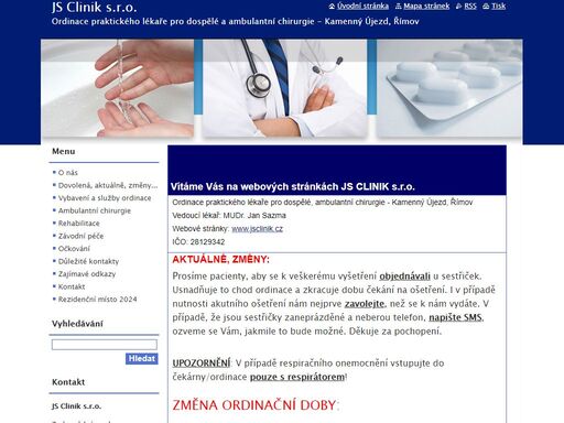 js clinik s.r.o., mudr. jan sazma,mudr. pavel hadáček, ordinace praktického lékaře pro dospělé, ambulantní chirurgie, závodní péče, rehabilitace - kamenný újezd, římov, .......očkování......