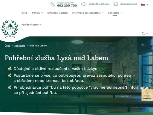 pohřební služba lysá nad labem, pohřební služba, kanceláře, pohřby, kremace pohřební služba elpis, lysá n. l. - postaráme se o citlivé rozloučení s vaším blízkým. kompletní pohřební služby na jednom místě. volejte nonstop 602 200 700.