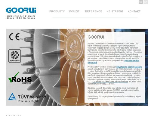 goorui průmyslová dmychadla, ce, iso 9001, tuv, rohs, iec, skf, nsk