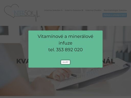 intersok s.r.o. je společnost provozující ínterní a revmatologické ambulance v sokolově a chodově. provádíme kompletní interní vyšetření, diagnostiku a léčbu pacientů s interní a revmatologickou problematikou.