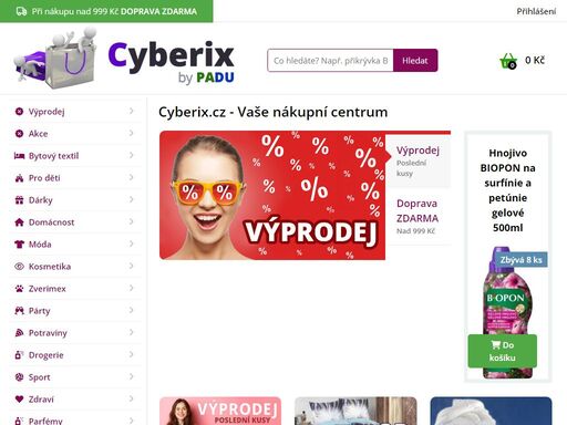 cyberix.cz - vaše nákupní centrum. nakoupíte dárky, hračky, sport, potřeby pro domácnost, zverimex a další.