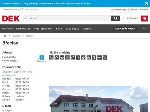 stavebniny dek břeclav. přijeďte si vybrat, co potřebujete pro svou stavbu nebo rekonstrukci. služby a otevírací doba na prodejně břeclav.