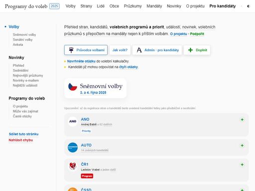 nestranný přehled pro české volby. strany, koalice, kandidáti, volební programy. průzkumy, mandáty, výsledky.
