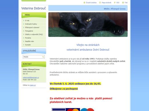 stránky veterinární ordinace v dolní dobrouči.