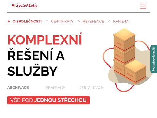 oficiální web společnosti systematic a.s., která se zabývá správou, uložením, tříděním a zpracováním písemností včetně skartačních služeb.