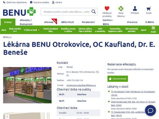 ?otrokovická lékárna benu v oc kaufland má otevřeno každý den do 20:00. vyzvedněte si zde své léky či vitamíny nebo zásilku z našeho e-shopu.?