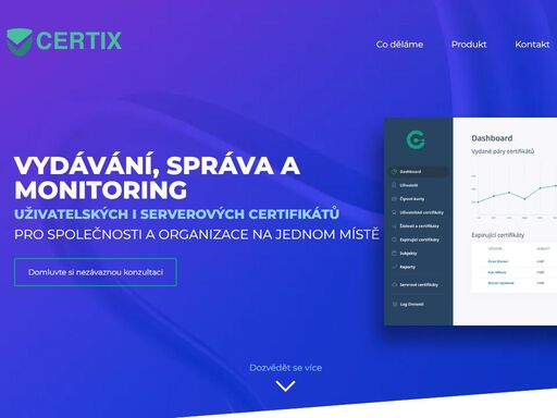 vydávání, správa a monitoring uživatelských a serverových certifikátů