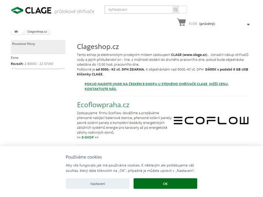 tento eshop je elektronickým prodejním místem zastoupení clage (www.clage.cz) .  usnadní nákup ohřívačů vody a jejich příslušenství on-line, s možností dodání d