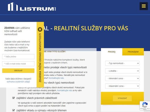 listrum real - zprostředkování koupě nebo prodeje všech typů nemovitostí