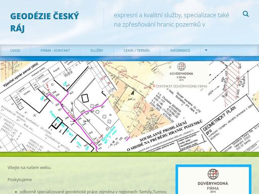 provádíme komplexní geodetické práce zejména v okresech a regionech:
geodézie - semily, turnov, jilemnice, jičín, trutnov
geodézie - jablonec nad nisou, liberec, mladá boleslav