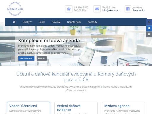 komplexní externí zpracování dokladů a vedení účetnictví či daňové evidence, případně odborný dohled nad interním zpracováním dokladů a zpracování účetních závěrek a všech druhů daňových tvrzení.
