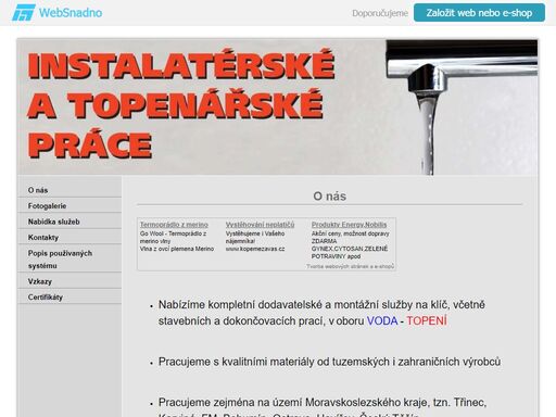 instalatérské a topenářské práce