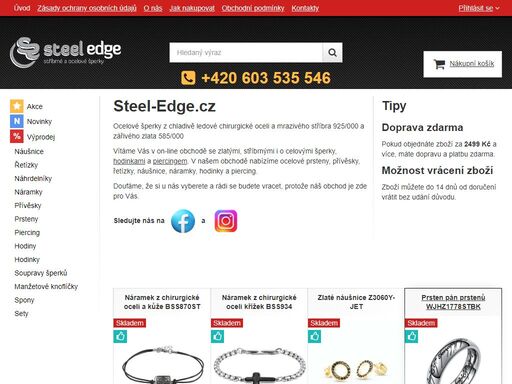 eshop šperky z chirurgické oceli, stříbrnými šperky, hodinkami a piercingem