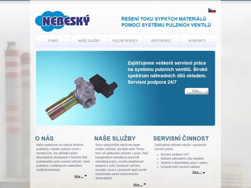 nebeský - řešení toku sypkých materiálů pomocí systému pulzních ventilů 