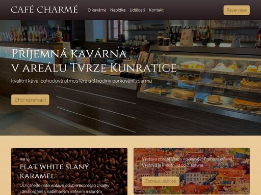 v kavárně café charmé si vychutnáte výbornou chuť kvalitní kávy lamborghini. pro dobrou náladu pro vás máme dortíky, jablečný štrúdl, palačinky nebo zmrzlinu.