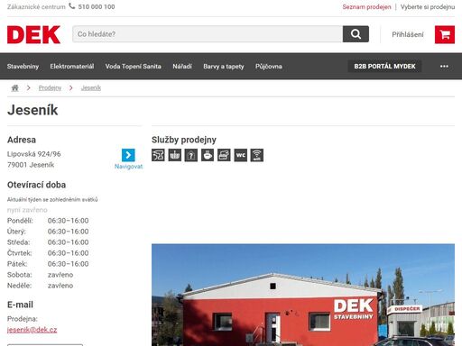 stavebniny dek jeseník. přijeďte si vybrat, co potřebujete pro svou stavbu nebo rekonstrukci. služby a otevírací doba na prodejně jeseník.
