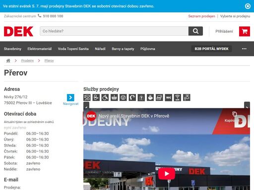 stavebniny dek přerov. přijeďte si vybrat, co potřebujete pro svou stavbu nebo rekonstrukci. služby a otevírací doba na prodejně přerov.