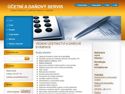 účetní servis - zajistíme pro vás vedení daňové evidence a účetnictví, zpracujeme dph, daňová přiznání, jednání na úřadech, kompletní daňové a finanční poradenství