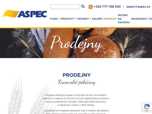 prodejna pekařství aspec se nachází na rohu krnovského náměstí, na adrese sv. ducha 2, krnov. nabízí široký sortiment pečiva a pekařských výrobků. otevřeno po - pa od 5 - 16h.