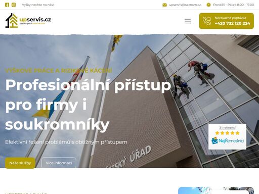upservis se zaměřuje na profesionální výškové práce a rizikové kácení stromů. zajišťujeme bezpečnou a efektivní práci ve výškách. spokojenost na prvním místě.