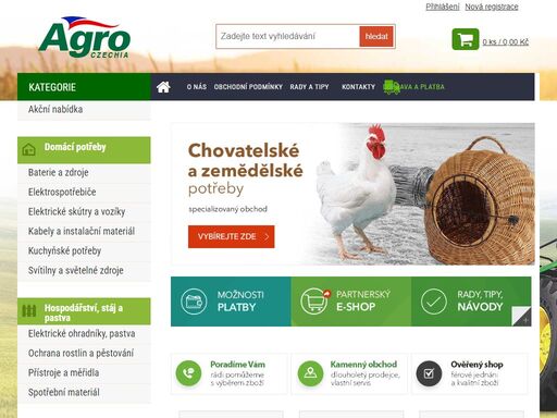 on-line prodej chovatelských potřeb, prodej náhradních dílů zemědělské techniky a potřeb pro živočišnou výrobu. prodej zahradnických potřeb, hnojiv, zemědělské chemie a krmiv. prodej lesnického nářadí a potřeb.