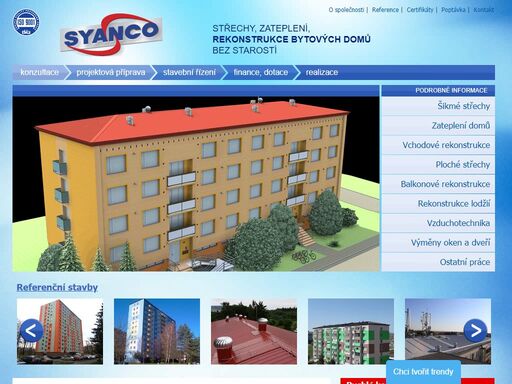 syanco jednička na opravy a rekonstrukce bytových a panelových domů. specialista na rekonstrukce plochých střech na šikmé.