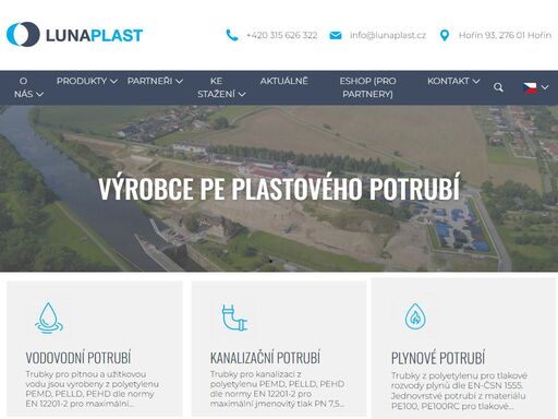 luna plast a.s vyrábí různé typy pe plastových trubek pro tlakové rozvody pitné vody, tlakové a podtlakové kanalizační systémy, zavlažovací systémy, systémy pro tepelná čerpadla, trubky pro ukládání silnoproudých, slaboproudých a optických kabelů a také příslušné tvarovky a fitinky. trubky dodává po celé evropě. 